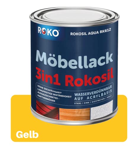 ROKO Möbellack - 0,7 Kg - Gelb - 3in1 Möbelfarbe auf Wasserbasis - Seidenmatt - Für Holz, Metall & Kunststoff von Roko