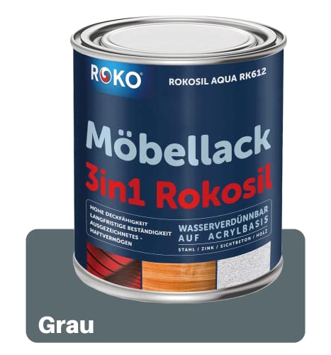 ROKO Möbellack - 0,7 Kg Grau - 3in1 Möbelfarbe auf Wasserbasis - Seidenmatt - Für Holz, Metall & Kunststoff von Roko