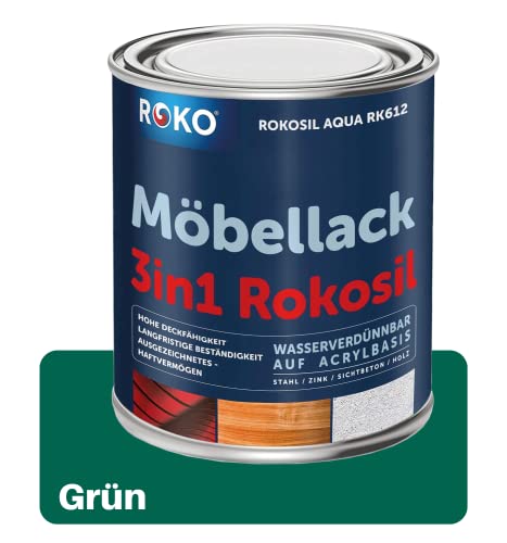 ROKO Möbellack - 0,7 Kg - Grün - 3in1 Möbelfarbe auf Wasserbasis - Seidenmatt - Für Holz, Metall & Kunststoff von Roko