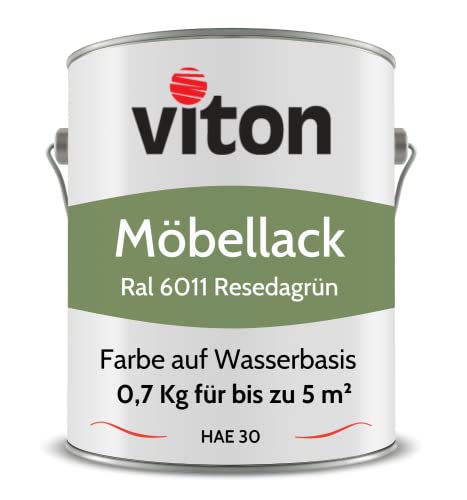 Viton Möbellack - 0,7 Kg - Seidenmatt Resedagrün - Möbelfarbe auf Wasserbasis - RAL 6011 Resedagrün von Viton