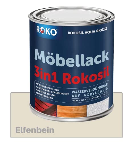 ROKO Möbellack - 0,7 Kg - Elfenbein - 3in1 Möbelfarbe auf Wasserbasis - Seidenmatt - Für Holz, Metall & Kunststoff von Roko