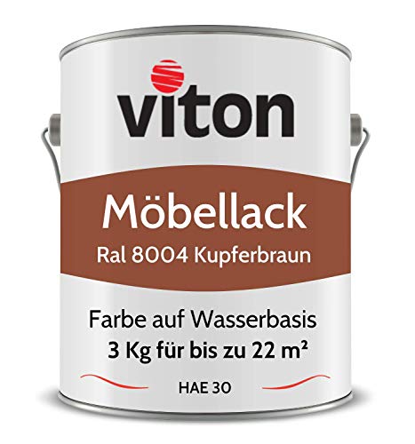 Viton Möbellack - 3 Kg - Seidenmatt Braun - Möbelfarbe auf Wasserbasis - RAL 8004 Kupferbraun von Viton