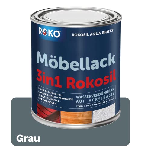 ROKO Möbellack - 3,6 Kg Grau - 3in1 Möbelfarbe auf Wasserbasis - Seidenmatt - Für Holz, Metall & Kunststoff von Roko