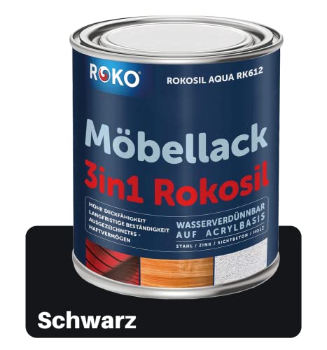 ROKO Möbellack - 0,7 Kg Schwarz - 3in1 Möbelfarbe auf Wasserbasis - Seidenmatt - Für Holz, Metall & Kunststoff von Roko