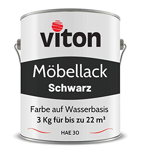 Viton Möbellack - 3 Kg - Seidenmatt Schwarz - Möbelfarbe auf Wasserbasis - RAL 9005 Tiefschwarz von Viton