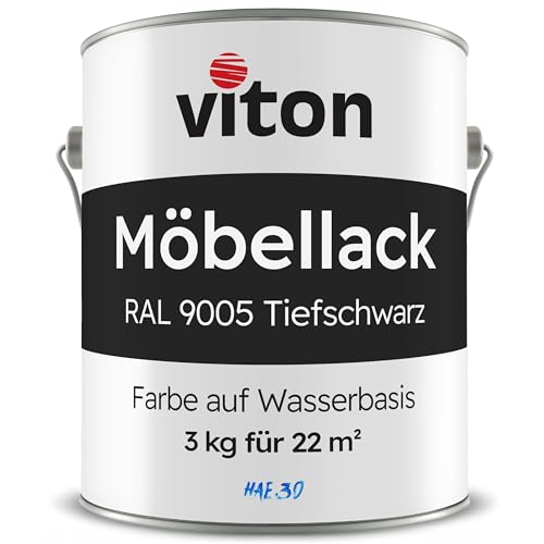 Viton Möbellack - 3 Kg (2,5 L) - Seidenmatt Schwarz - Möbelfarbe auf Wasserbasis - RAL 9005 Tiefschwarz von Viton