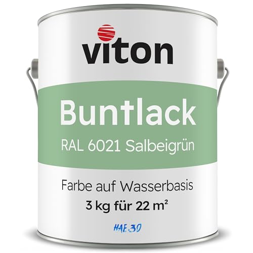 Viton Buntlack 3 Kg Salbeigrün - Seidenmatt - Wetterfest für Außen und Innen - 3in1 Grundierung & Lack - HAE 30 - Farbe auf Wasserbasis für Holz, Metall & Fliesen - Blassgrün RAL 6021 Viton Buntlack 3 Kg Salbeigrün - Seidenmatt - Wetterfest für Außen und Innen - 3in1 Grundierung & Lack - HAE 30 - Farbe auf Wasserbasis für Holz, Metall & Fliesen - Blassgrün RAL 6021 von Viton