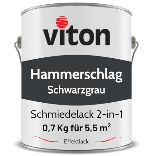 Viton Hammerschlaglack & Eisenglimmer - 0,7 Kg in Schwarzgrau - 2in1 Grundierung & Deckfarbe - Schmiedelack & Effektlack mit Glimmereffekt von Viton