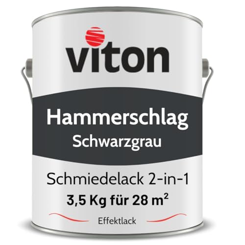 Viton Hammerschlaglack & Eisenglimmer - 3,5 Kg in Schwarzgrau - 2in1 Grundierung & Deckfarbe - Schmiedelack & Effektlack mit Glimmereffekt von Viton