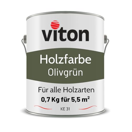 Viton Holzfarbe in Olivgrün - 0,7 Kg Holzlack Seidenmatt - Wetterschutzfarbe für Außen - 3in1 Grundierung & Deckfarbe - Profi-Holzschutzlack - KE31 - RAL 6003 Olivgrün/Olive von Viton