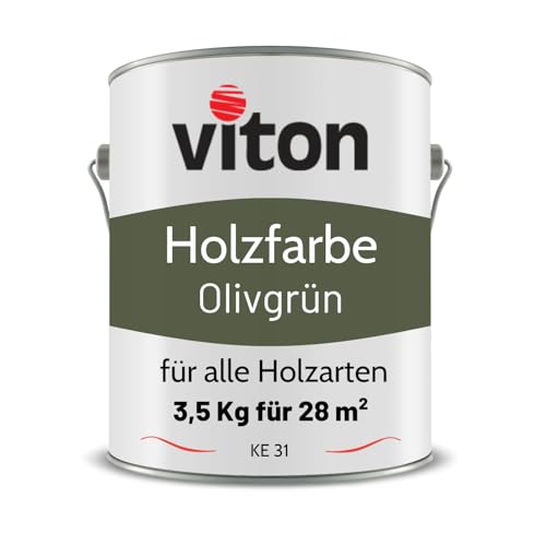 Viton Holzfarbe in Olivgrün - 3,5 Kg Holzlack Seidenmatt - Wetterschutzfarbe für Außen - 3in1 Grundierung & Deckfarbe - Profi-Holzschutzlack - KE31 - RAL 6003 Olivgrün/Olive von Viton