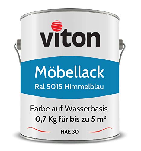 Viton Möbellack - 0,7 Kg - Seidenmatt Blau - Möbelfarbe auf Wasserbasis - RAL 5015 Himmelblau von Viton