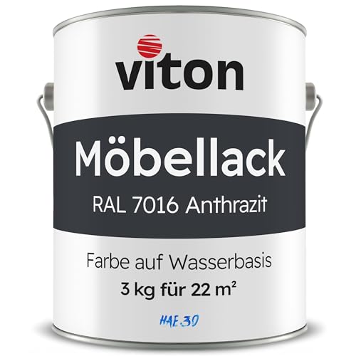 Viton Möbellack - 3 Kg (2,5 L) - Seidenmatt Anthrazit - Möbelfarbe auf Wasserbasis - RAL 7016 Anthrazitgrau von Viton