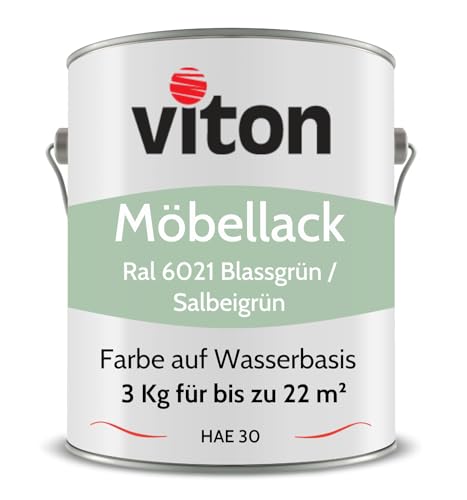 Viton Möbellack - 3 Kg - Seidenmatt Salbeigrün - Möbelfarbe auf Wasserbasis - HAE 30 - Blassgrün RAL 6021 von Viton
