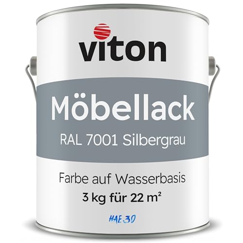 Viton Möbellack - 3 Kg (2,5 L) - Seidenmatt Silber - Möbelfarbe auf Wasserbasis - HAE 30 - Silbergrau RAL 7001 von Viton