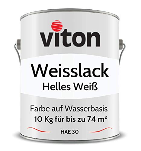 Viton Weisslack - 10 Kg - RAL 9016 Verkehrsweiss (Helles Weiss) - Seidenmatt - 3in1 Premium Lack - Hohe Beständigkeit & Deckkraft - Alle Oberflächen - HAE 30 von Viton