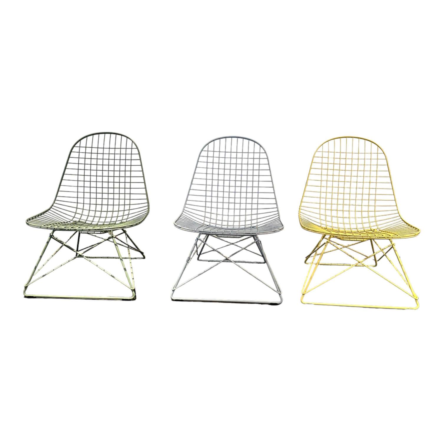 3er-Set Wirechair Metallgeflecht Eams Sea Form Grün Himmelblau Und Citron Gelb von Vitra