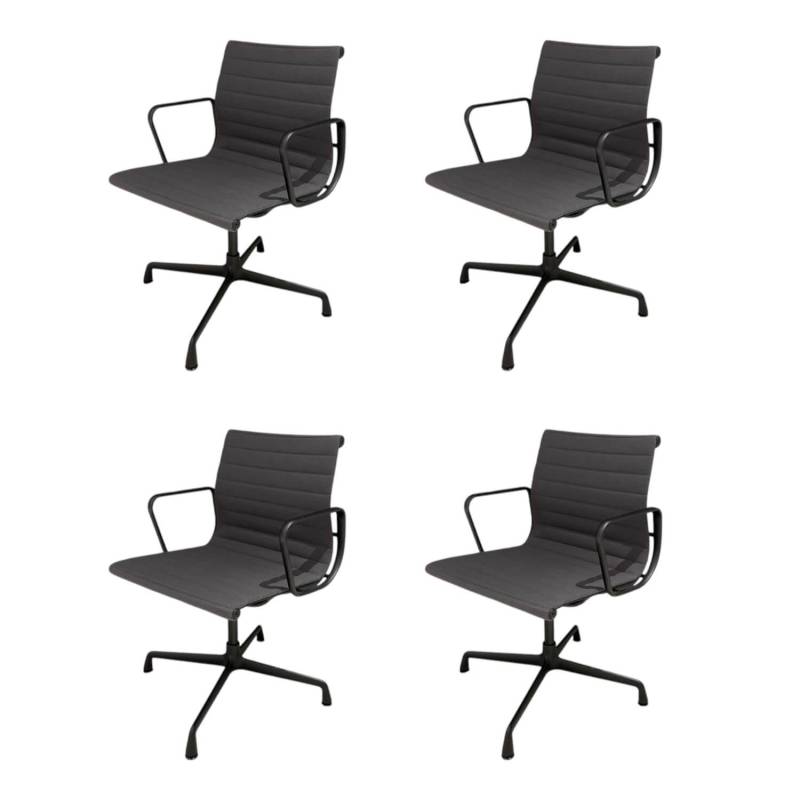 4er-Set Armlehnstuhl EA104 Stoff Hopsak 05 Dunkelgrau Drehgestell Aluminium Tief... von Vitra