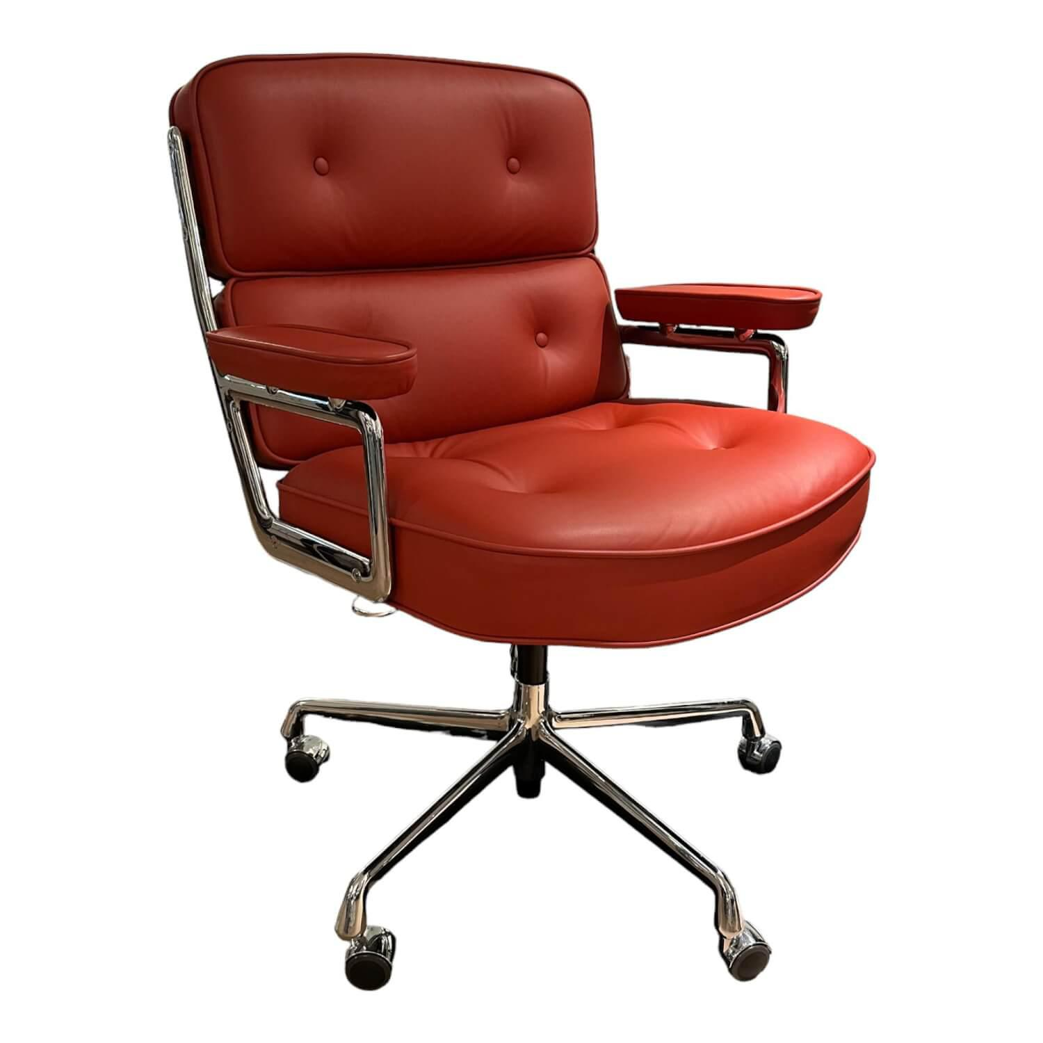 Bürostuhl Lobby Chair ES 104 Leder Red Stone Rot Gestell Aluminum Verchromt Mit ... von Vitra