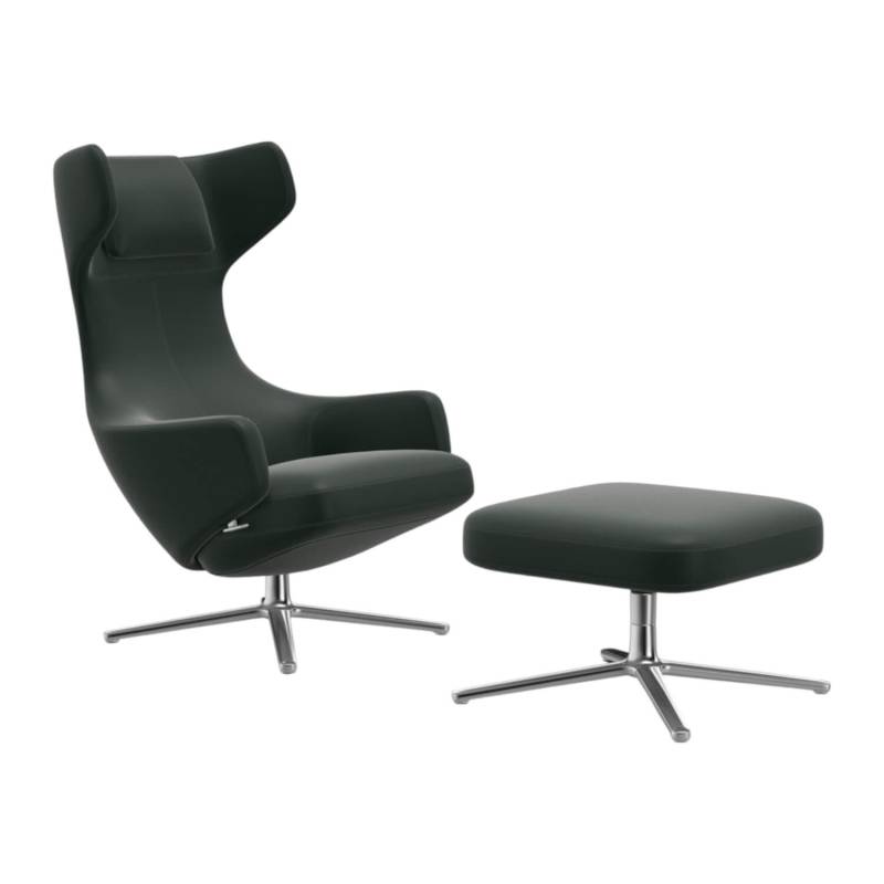 Sessel Grand Repos Leder Premium F Jade Grün mit Ottoman von Vitra