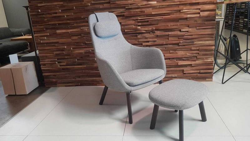 Sessel HAL Lounge Chair Stoff Credo SaltnPepper Grau mit Ottoman und Sitzkissen von Vitra