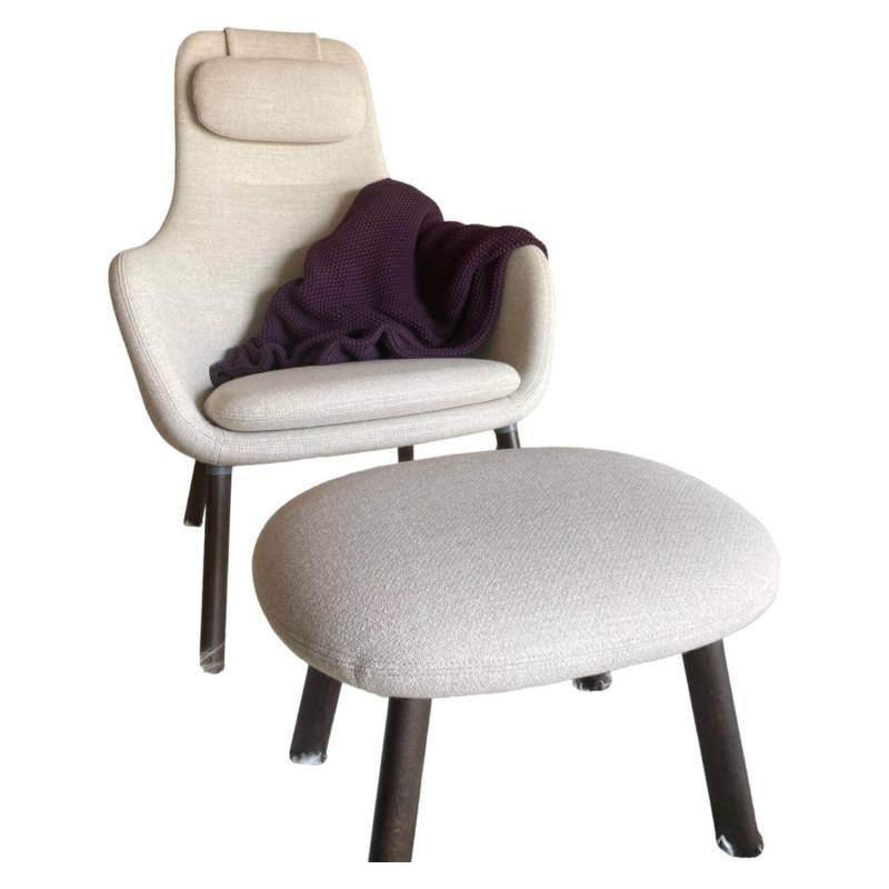 Sessel Hal Lounge Mit Ottoman Stoff Dumet 02 Beige Melange Füße Eiche Dunkel von Vitra