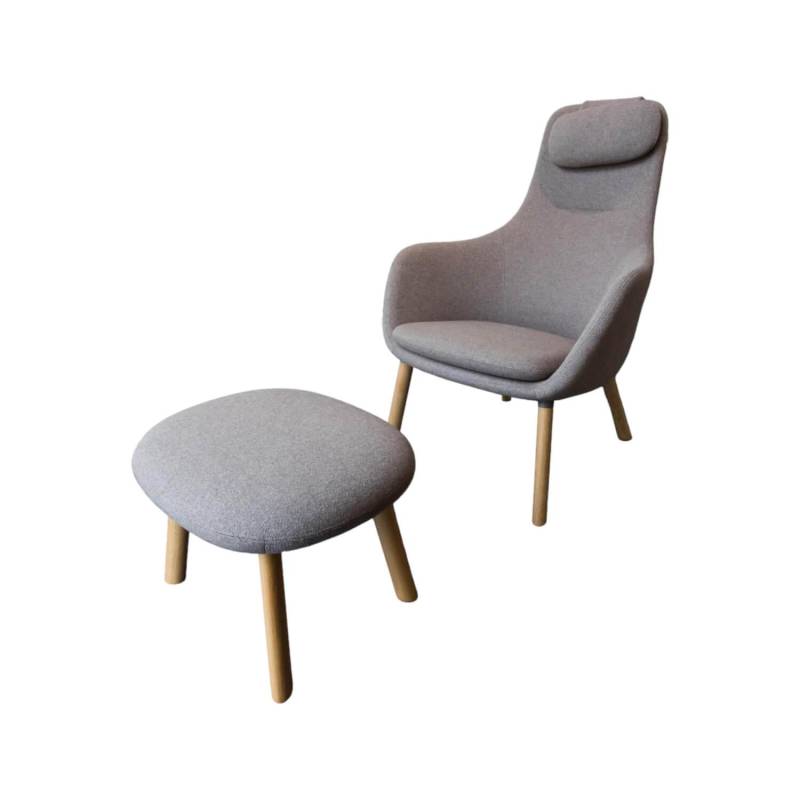 Sessel Lounge Chair Hal Stoff Dumet Sand Melange Braun Gestell Eiche mit Ottoman von Vitra