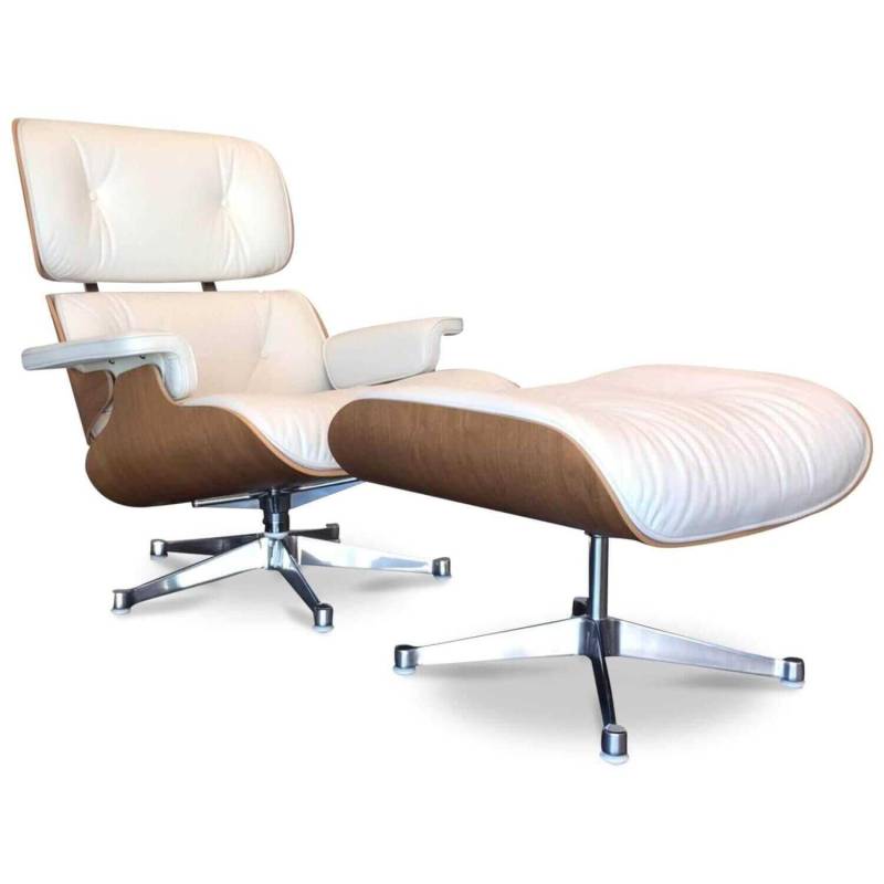 Sessel Lounge Chair mit Ottoman Leder Weiss Nussbaum Neue Maße von Vitra