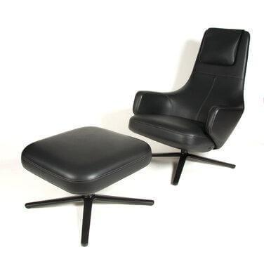 Sessel Und Hocker Grand Repos Leder Premium Nero Gestell Basic Dark von Vitra