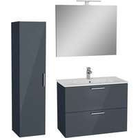Set Mia Möbelset 79x61x39,5 cm mit Spiegel, Waschbecken, LED-Beleuchtung + Schrank 145x35x35cm, Anthrazit glänzend - Vitra von Vitra