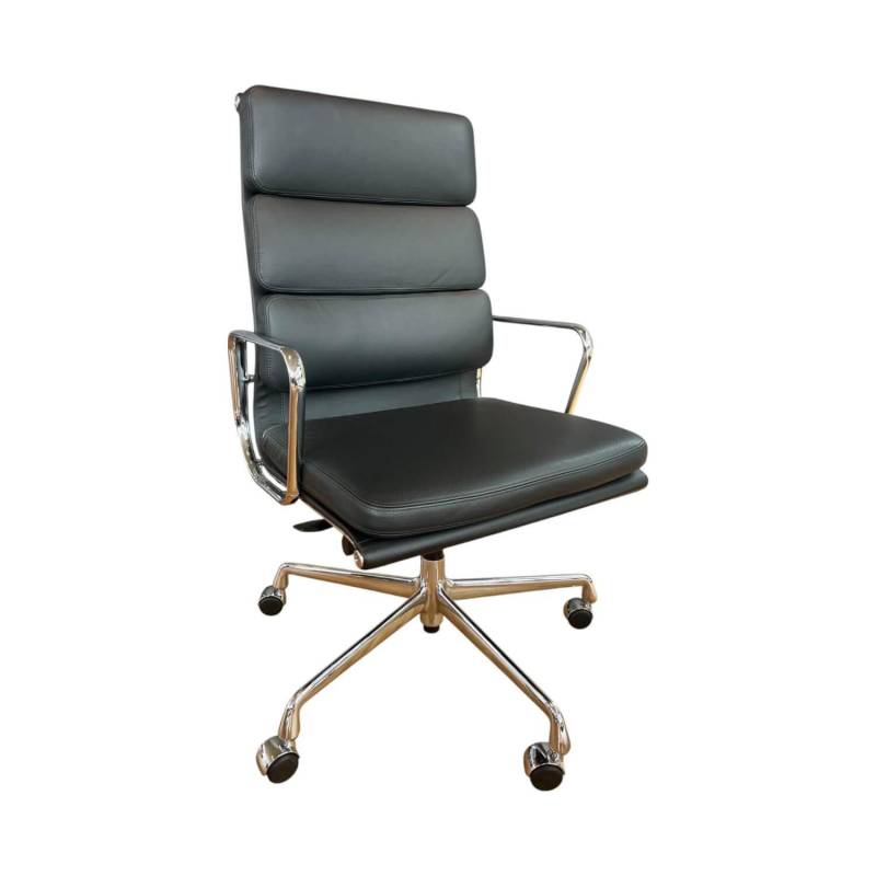 Stuhl EA219 Softpad Leder Cuir Nero Schwarz Gestell Aluminium Verchromt Füße Rol... von Vitra