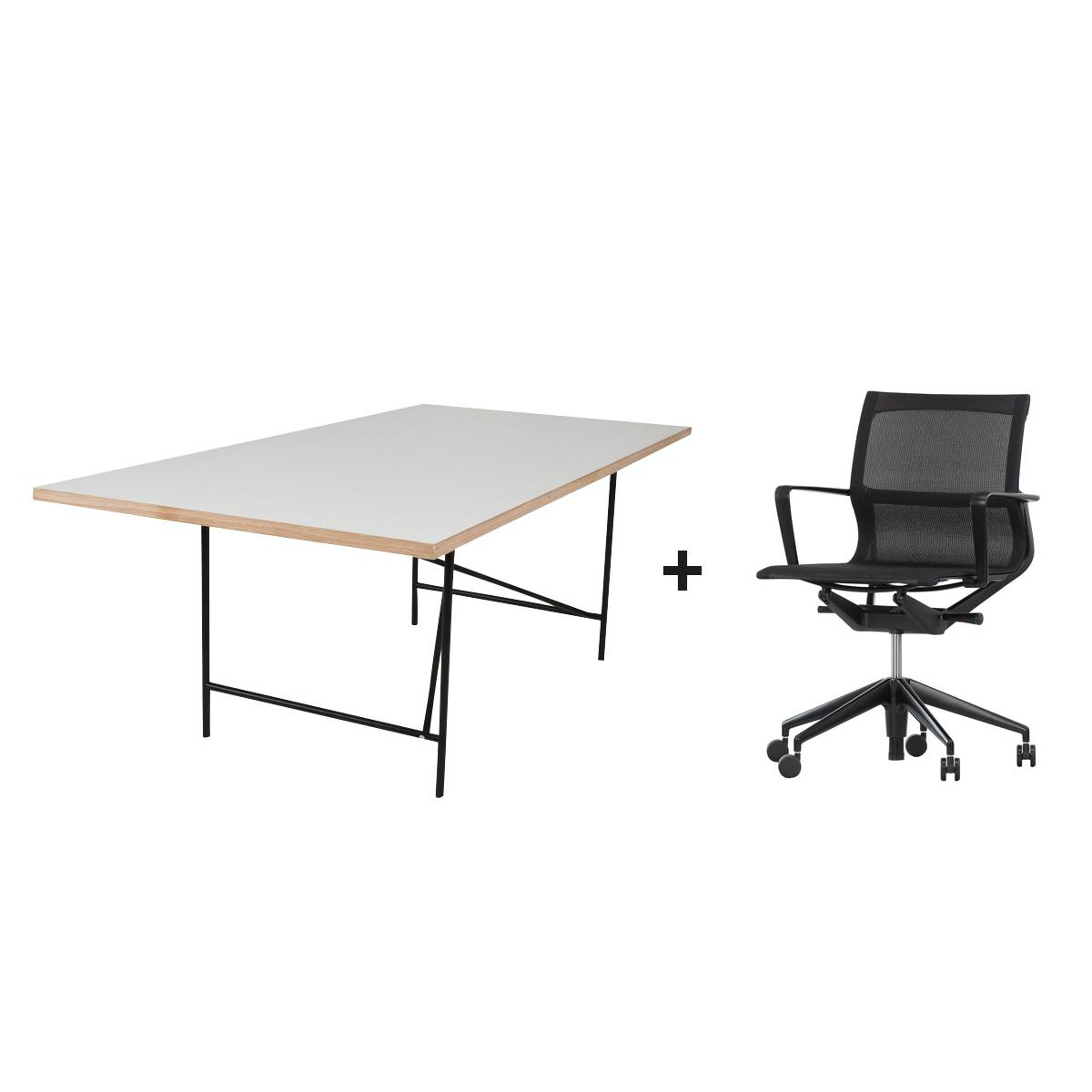 Vitra - Aktionsset Eiermann 1 Tisch + Physix Bürostuhl - black pearl schwarz, weiß/Stoff TrioKnit 06/1x Tisch 180x90x72cm/ 11,5kg/1x Physix Drehstuhl von Vitra