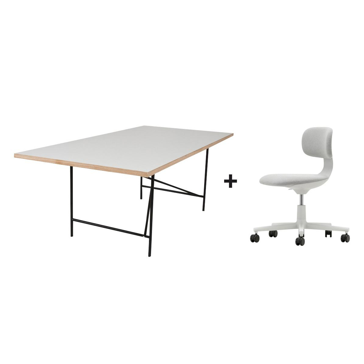 Vitra - Aktionsset Eiermann 1 Tisch + Rookie Drehstuhl - cremweiß/sierra grau, weiß/Stoff Plano 05/1x Tisch 180x90x72cm/ 11,5kg/1x Rookie Drehstuhl Bx von Vitra