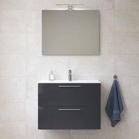 Badezimmerschrank mit Spiegel, Waschbecken und Led-Beleuchtung Mia 79x61x39,5 cm, anthrazit glänzend (MIASET80A) - Vitra von Vitra