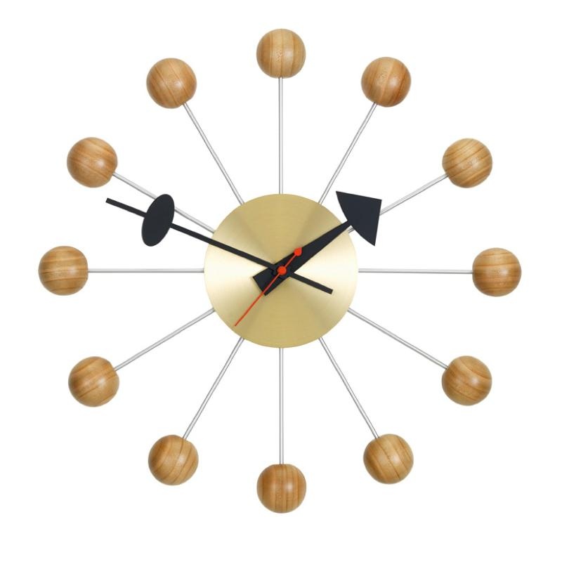 Vitra - Ball Clock Wanduhr - kirschbaumholz/chrom/Ø33cm von Vitra