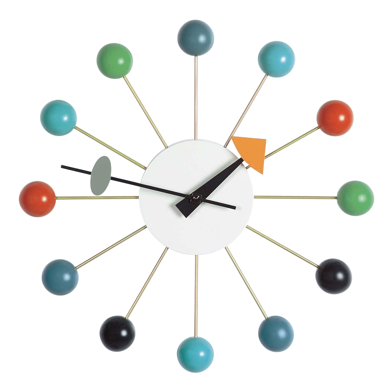Vitra - Ball Clock Wanduhr - multicolor/Zeiger bunt/Holz/Ø33cm von Vitra