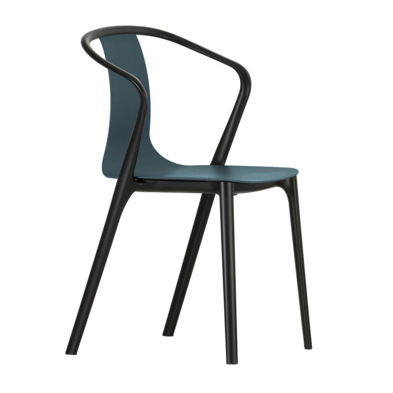 Vitra - Belleville Gartenarmlehnstuhl Kunststoff - meerblau/Sitzschale Kunststoff/Untergestell schwarz von Vitra