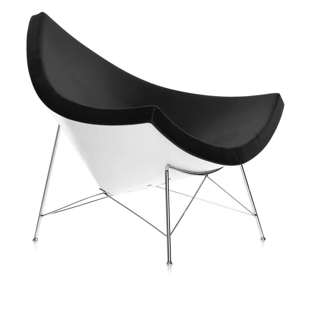 Vitra - Coconut Chair Nelson Sessel - schwarz/weiß/Bezug Stoff Hopsak schwarz/Schale weiß/Gestell verchromt/mit Filzgleitern von Vitra