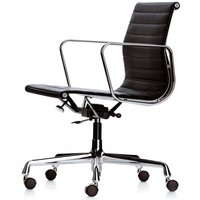 Vitra - EA 117 Bürostuhl Chrom mit Armlehnen, drehbar, Hopsak nero (Hartbodenrollen) von Vitra