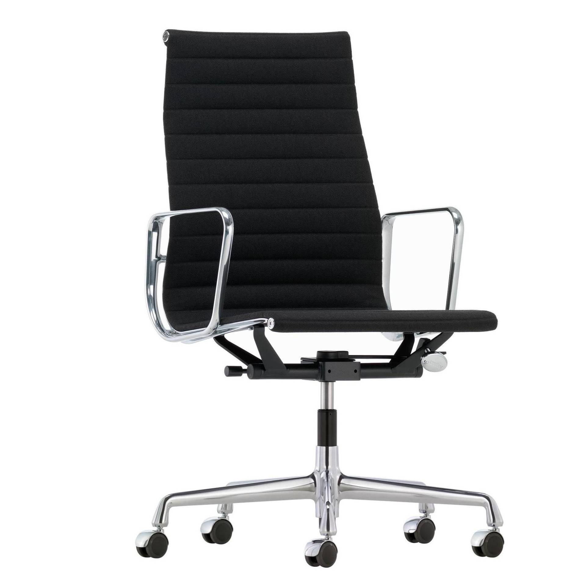 Vitra - EA 119 Alu Chair Bürostuhl Stoff Gestell verchromt - schwarz nero/Sitzfläche Hopsak 66/Gestell verchromt/mit weichen Rollen/BxHxT... von Vitra