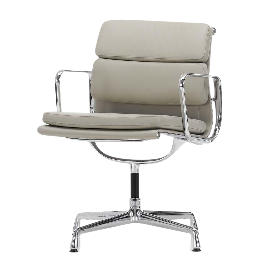 Vitra - EA 208 Soft Pad Eames Alu Chair Bürostuhl - Leder sandfarben/Gestell aluminium poliert/mit Filzgleitern von Vitra