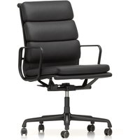 Vitra - EA 219 Soft Pad Bürostuhl beschichtet tiefschwarz mit Armlehnen, Leder Premium F nero (Hartbodenrollen) von Vitra