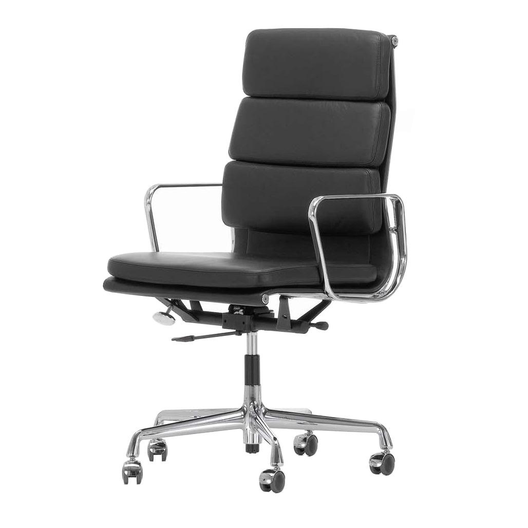 Vitra - EA 219 Soft Pad Eames Alu Chair Bürostuhl - Leder nero schwarz 66/Gestell aluminium poliert/mit weichen Rollen von Vitra