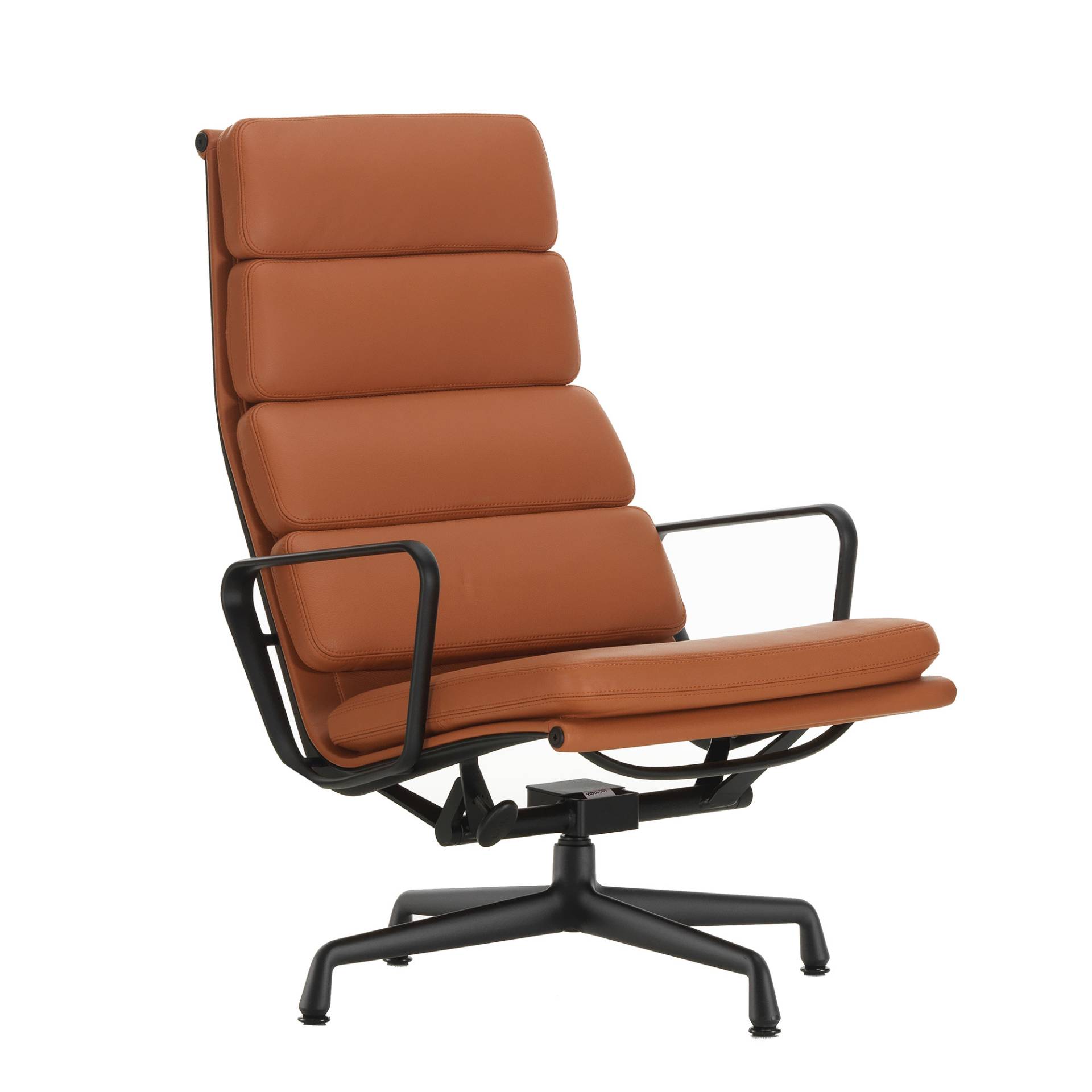 Vitra - EA 222 Soft Pad Aluminium Chair Drehsessel Leder - cognac/Leder Premium F/Gestell Aluminium deep black pulverbeschichtet/BxHxT 65x100,5x80cm von Vitra