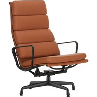 Vitra - EA 222 Soft Pad Sessel deep black mit Armlehnen, drehbar, Leder Premium Fcognac (Gleiter für Teppichboden ) von Vitra