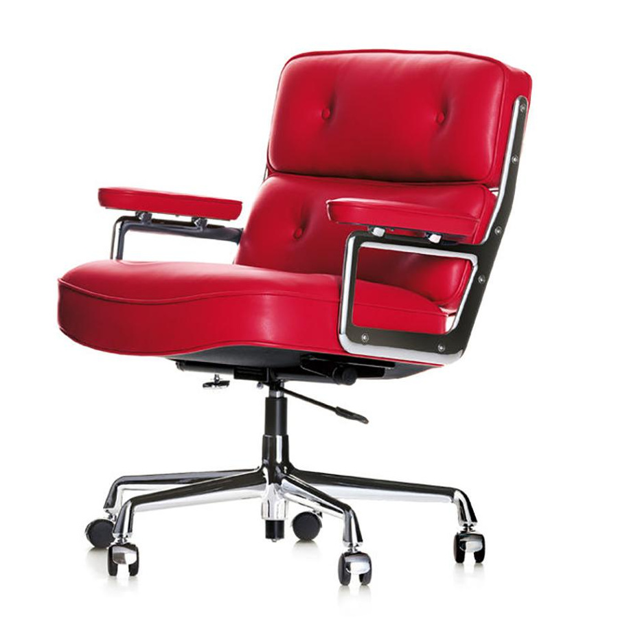 Vitra - ES 104 Eames Lobby Chair Bürostuhl - rot/Sitzfläche Leder /mit weich gebremsten Rollen/Gestell verchromt von Vitra