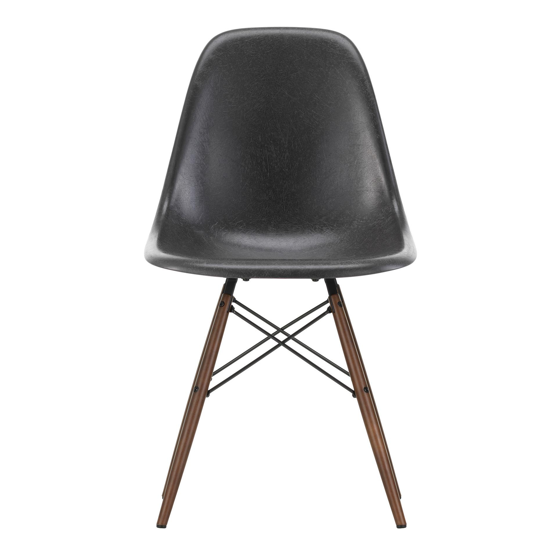 Vitra - Eames Fiberglass Side Chair DSW Ahorn dunkel - Elefantengrau/Sitzschale Fieberglas/Gestell Ahorn dunkel/Stahl schwarz/BxHxT 46,5x83x55cm von Vitra