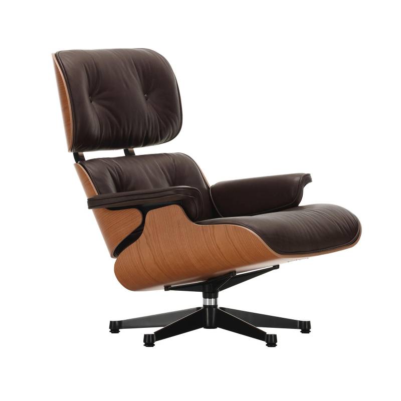 Vitra - Eames Lounge Chair Drehsessel Leder - chocolate/Bezug Leder Natural 68/Schale amerikanischer Kirschbaum/84x92x89cm/Gestell poliert/schwarz von Vitra