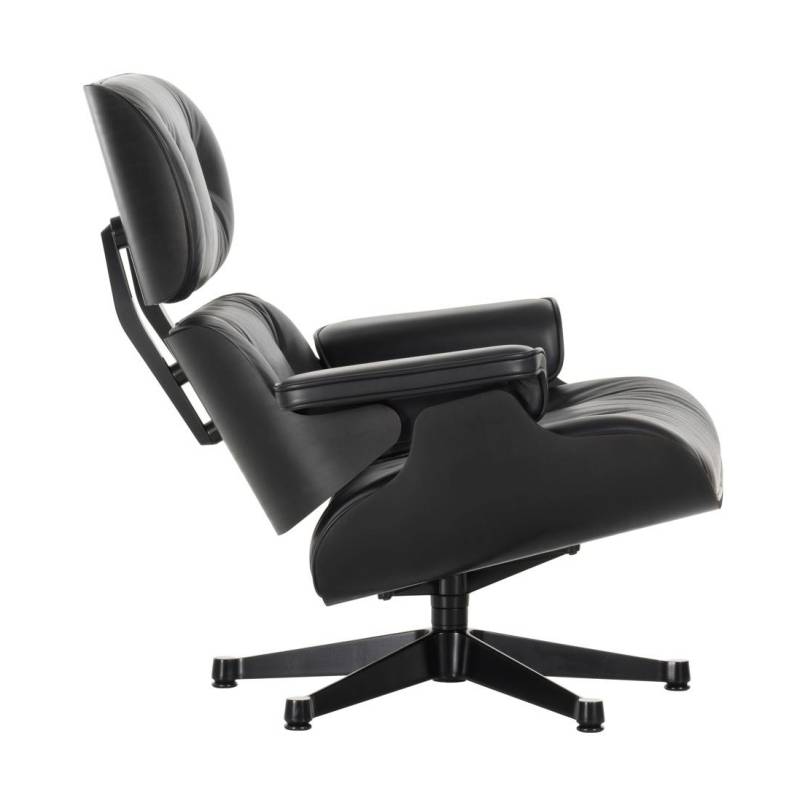 Vitra - Eames Lounge Chair Drehsessel Leder - schwarz nero/Bezug Leder Premium F 66/Schale Esche schwarz lackiert/84x92x89cm/Gestell Aluminium schwarz von Vitra