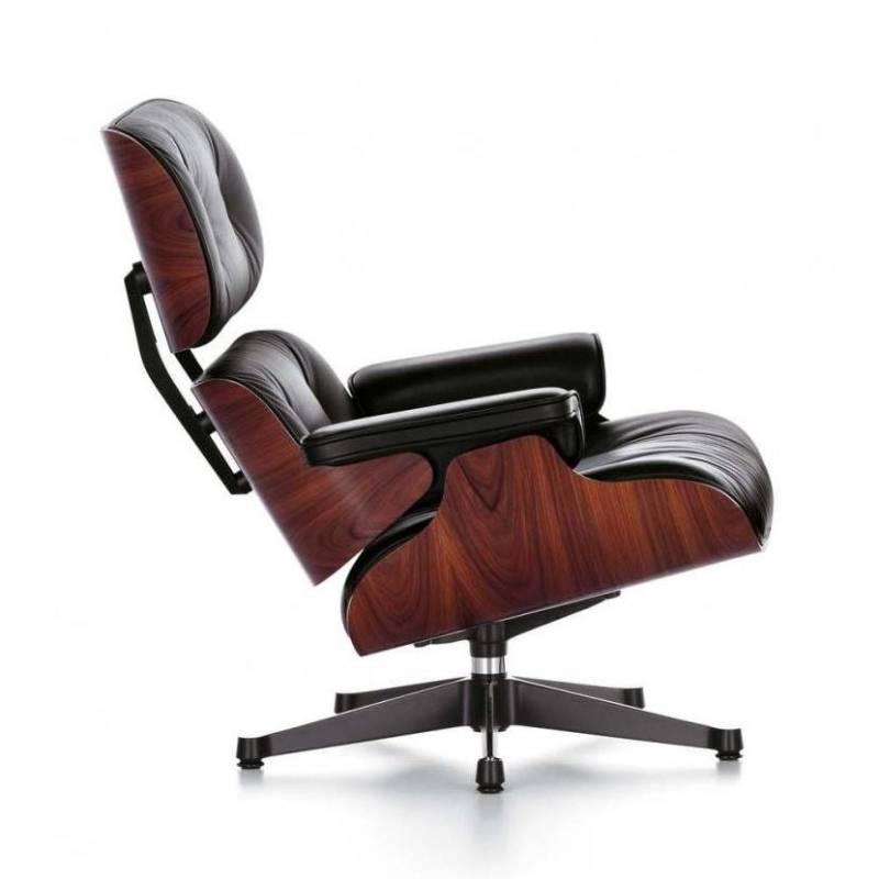 Vitra - Eames Lounge Chair Drehsessel Leder - schwarz nero/Leder Premium F 66 (nachhaltig)/Schale Santos Palisanderholz/84x92x89cm/Gestell poliert/sch von Vitra